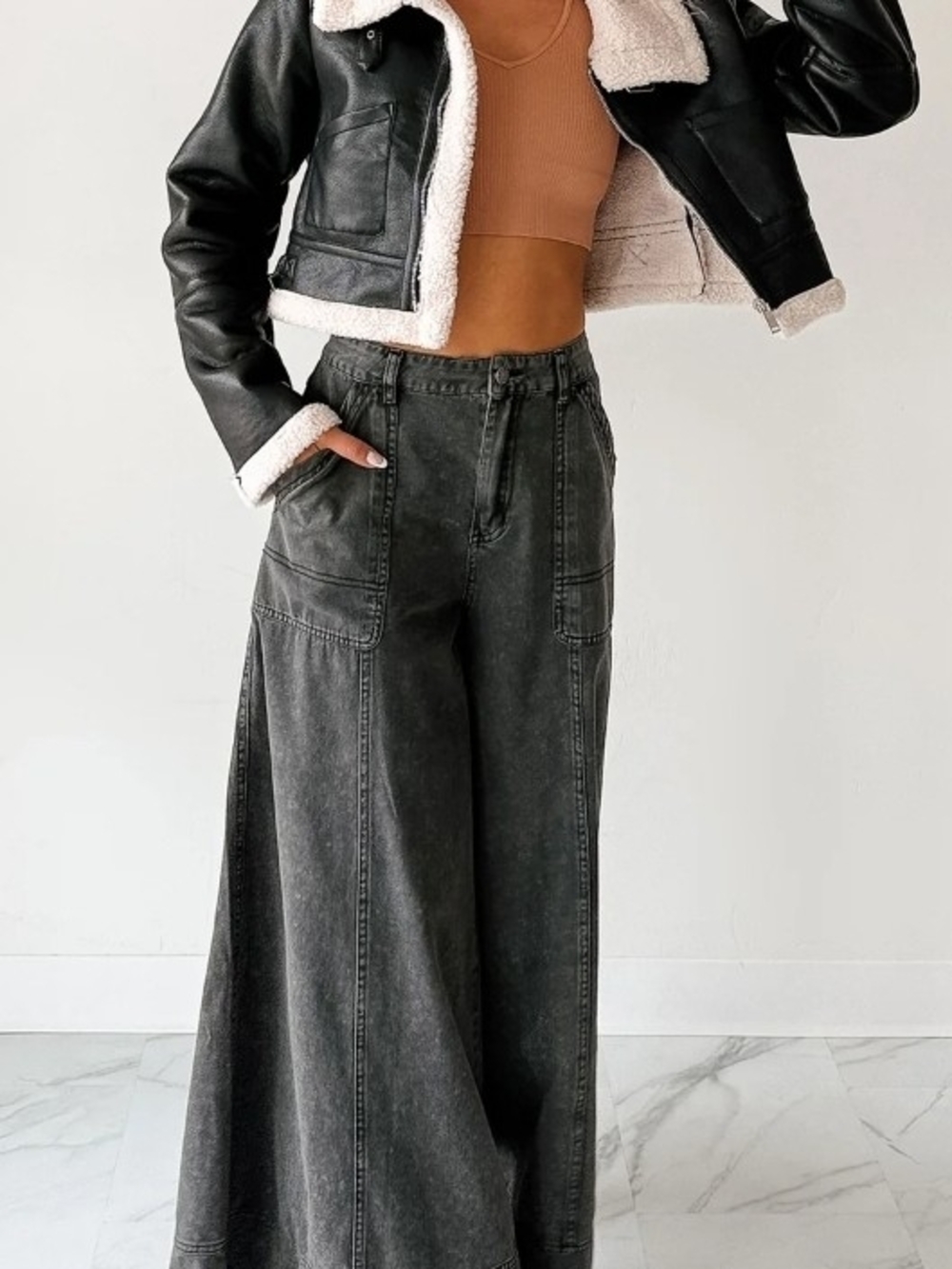 Mustard Seed Washed Black High-Rise Wide Leg Jeans
